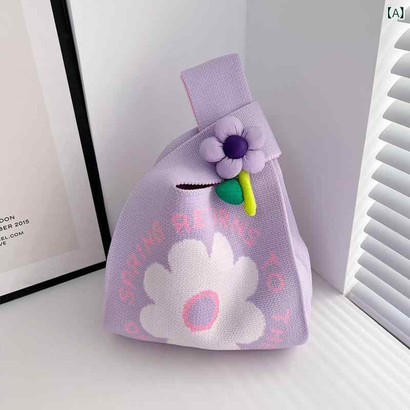 かわいい トートバッグ ハンドバッグ かわいい 花柄 ニット バッグ ホリデー お土産 ギフト 通勤用 ス..