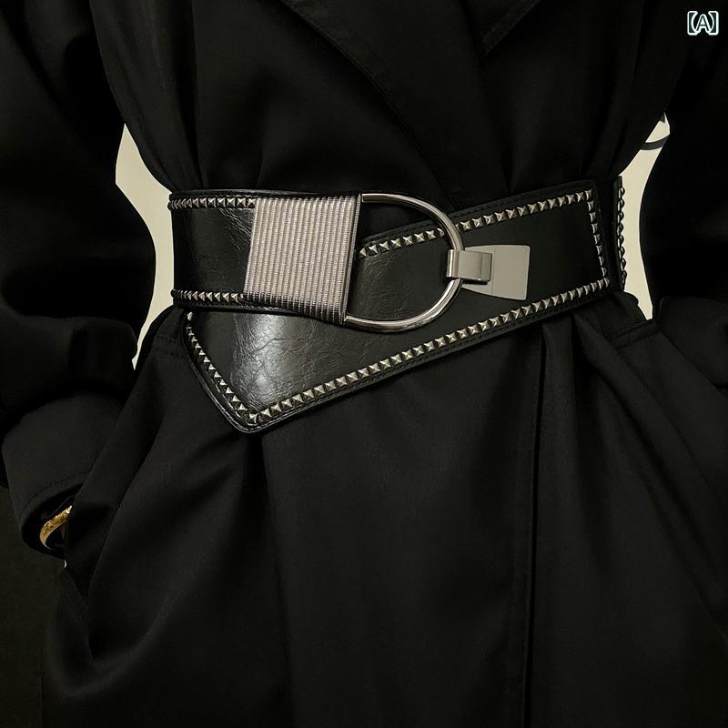 レディース　ベルト　チェーン レディース ブラック ウエスト ベルト レトロ ファッション 高級 弾性 ワイド アウター スカート コート アクセサリー