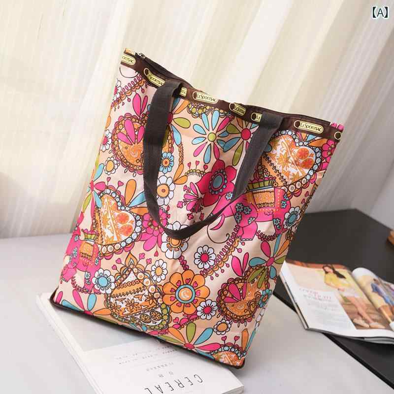 かわいい トートバッグ ハンドバッグ 折りたたみ 式 ポータブル ナイロン 防水 花柄 ジッパー ショッピ..