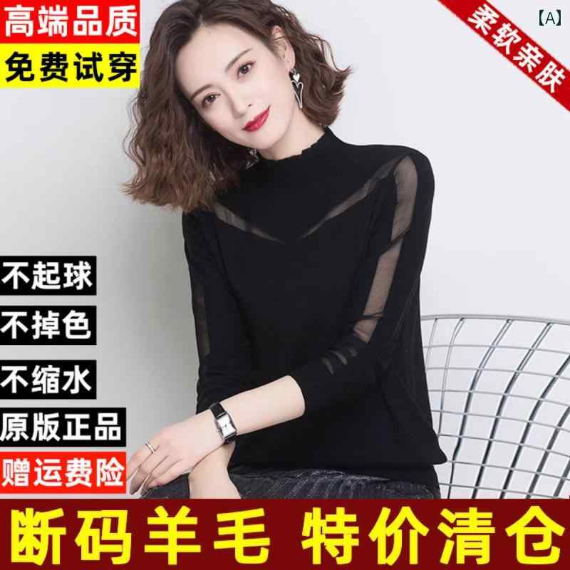 レディース ハイネック タートルネック オルドス市 ハーフ ハイネック 薄手 ウール セーター レディー..