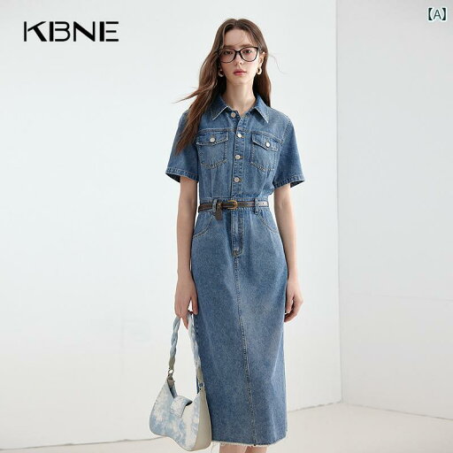シャツ ワンピース ブルー コットン デニムワンピース レディースシャツ ワンピース KBNE 夏の 美しい スカート シャツ ワンピース ブルー コットン デニムワンピース レディースシャツ ワンピース KBNE 夏の 美しい スカート