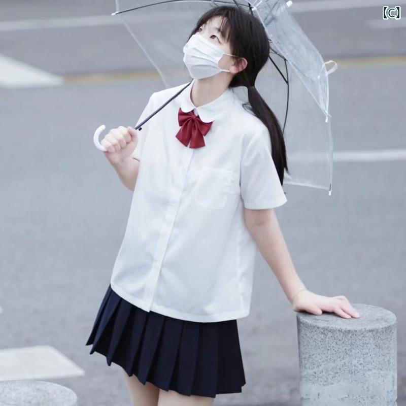 シャツ ワンピース ベーシック ラウンドネック JK シャツ 長袖と 半袖 学生 カレッジ スタイル クラス 制服 卒業 写真 プリーツスカート 白 レディーススーツ