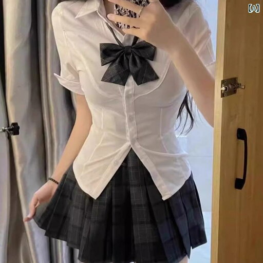 シャツ ワンピース JK 制服 セット スリム スタイル 白 シャツ 女子 クラス チェック スカート ウエスト プリーツスカート シャツ ワンピース JK 制服 セット スリム スタイル 白 シャツ 女子 クラス チェック スカート ウエスト プリーツスカート