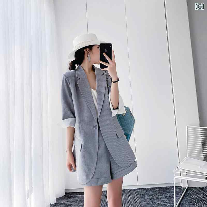 スタイリッシュ 女性 スーツ スーツ ジャケット レディース 2025 夏 スタイル ファッション カジュアル スリム ドレープ 薄手 パンツ ショート