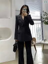 スタイリッシュ 女性 スーツ レディース 黒の OL スーツ ハイエンド プロ スリム 小さい ワイド レッグ パンツ ツーピース フォーマルスーツ スタイル