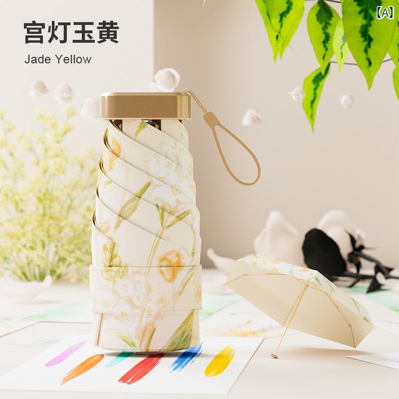 折り畳み式　傘 ミニ ポケット カラー プラスチック 日傘 紫外線 防止 レディース 晴れ 雨 兼用 小型 携帯 カプセル パラソル