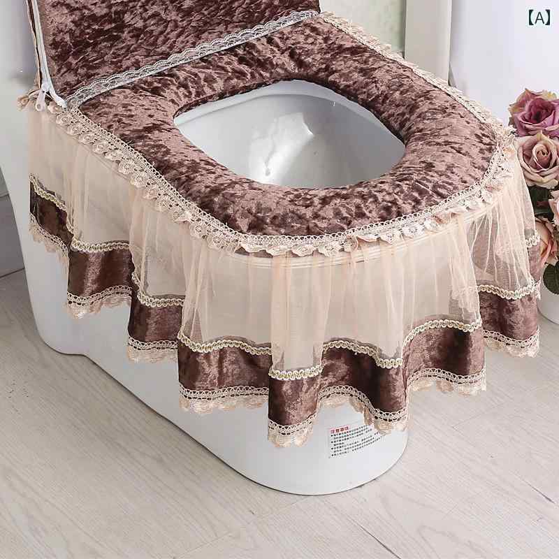 トイレマットカバー の レースの 高級 ユニバーサルトイレ シート 3点 セット 家庭用 トイレ カバーオ..