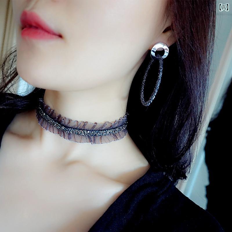 ネック ストラップ アクセサリー チョーカー 鎖骨 チェーン 女の子用 ワイド ネック ストラップ アクセサリー レース カラー パターン ジュエリー アメリカン ネックレスを カバー する(4)