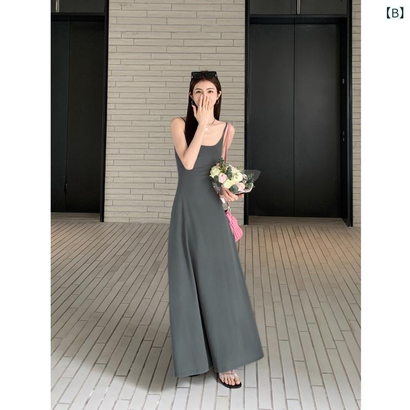 スリムフィット サスペンダードレス MULVAN ニット ワンピース レディース スリム サスペンダー スカート 夏型 大きい ロング
