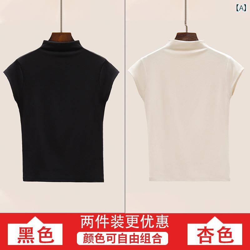 レディース ハイネック タートルネック モダール ハーフ タートルネック 半袖 Tシャツ レディース 夏 ..