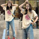 かわいい 女性 ロングT の カウンター用の レディース 綿の 半袖 Tシャツ の 女性用 ミドル 丈の ラウンドネックの ゆったりした