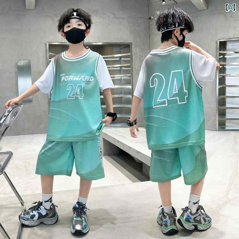 バスケットボール ウェア メンズ 子供用 バスケットボール ユニフォーム 男の子 夏 半袖 グラデーション スーツ 2025中大 サイズ トレーニング スポーツウェア ジャージ
