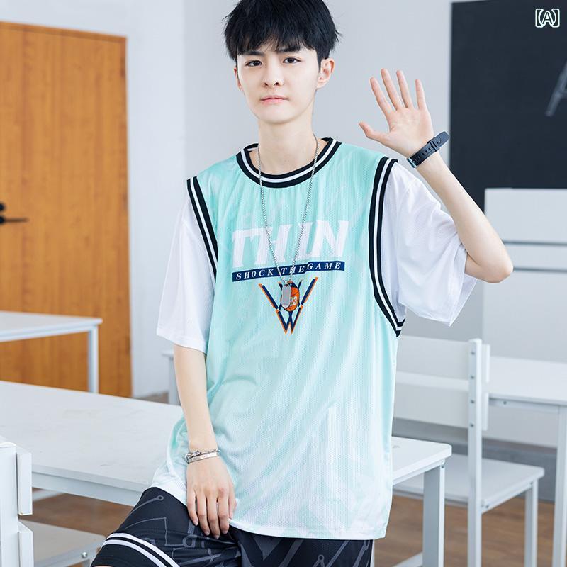 バスケットボール ウェア メンズ 半袖 メンズ 夏 用 冷感 Tシャツ 中学生 2025 新型 速乾 バスケットボール ユニフォーム