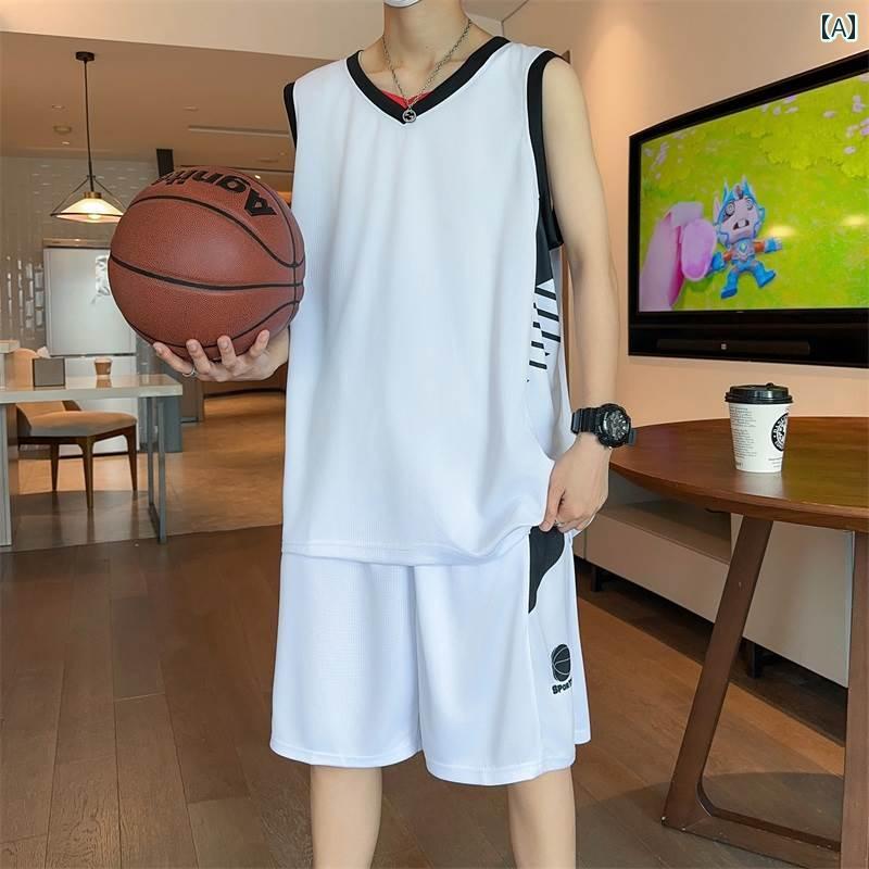 バスケットボール ウェア メンズ メンズ ジャージ ノースリーブ 夏 大きめ サイズ バスケットボール スーツ 速乾 服 冷感 プリント
