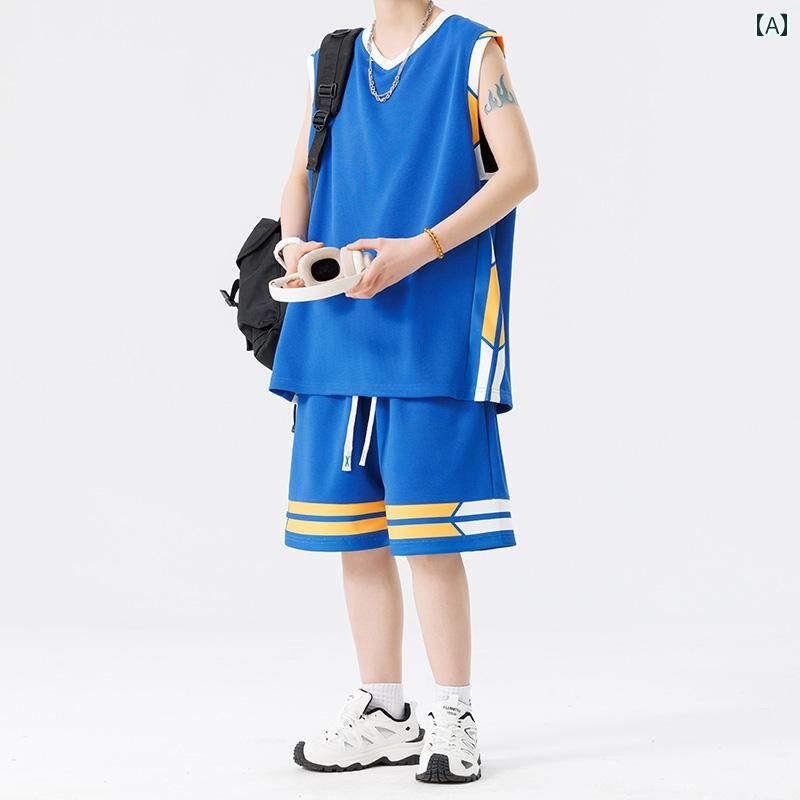 バスケットボール ウェア メンズ ベスト スーツ メンズ 夏 2025 冷感 速乾 カジュアル スポーツ ノースリーブ Tシャツ バスケットボール 服