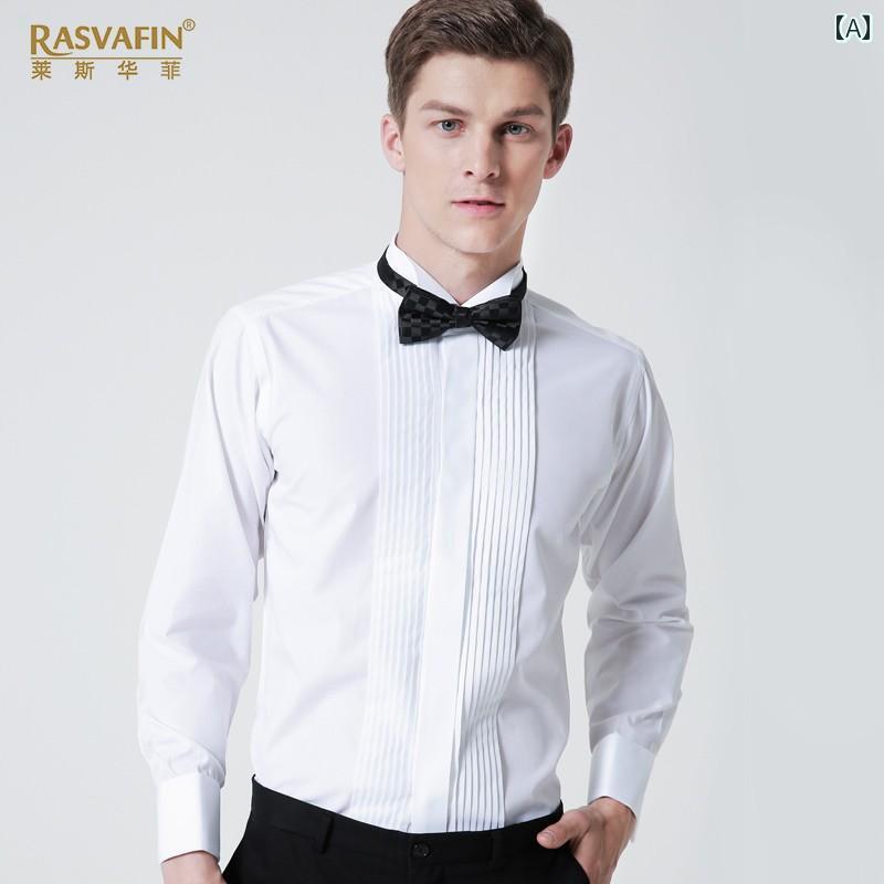 シンプル メンズ Yシャツ 男性用 フォーマルドレス フレンチ シャツ 蝶 ネクタイ スワロー カラー パー..