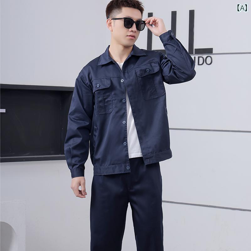 作業服　メンズ　ワークウェア 長袖 ボタン 作業着 スーツ 男女兼用 労働 保護 服 トップス 厚手 工場 ..