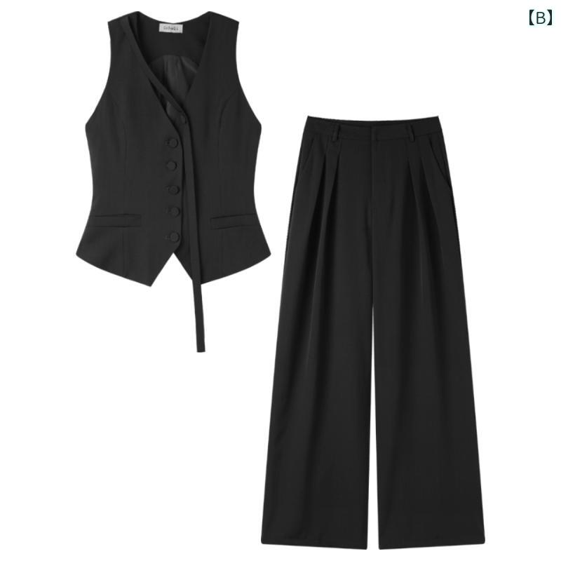 シンプル 女性 スーツ GeNaQi グレー スーツ ベスト トップス レディース 夏 スタイル カジュアル ドレープ パンツ ファッション ツーピース