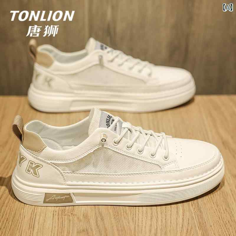 メンズ スタイリッシュ スニーカー Tangshi シューズ メンズ 2025夏 薄型 通気性 レジャー メッシュ ホワイト 軽量 スポーツ