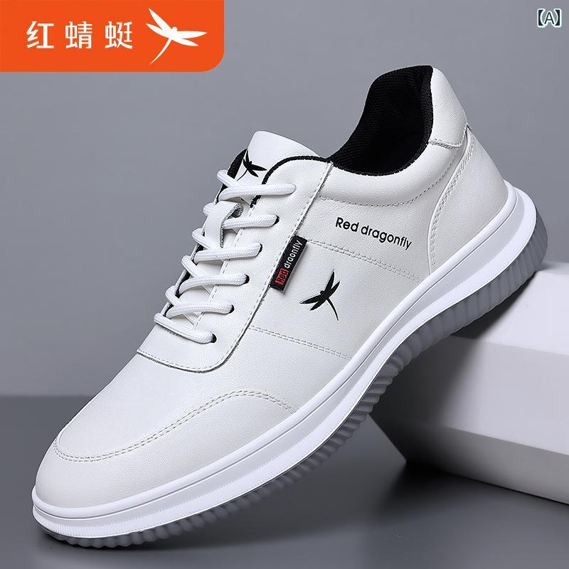 メンズ 白靴 スニーカー レッド トンボ メンズシューズ 春秋 メンズ レザーシューズ 革 スポーツ スモール ホワイト シューズ 通気性 高め カジュアル