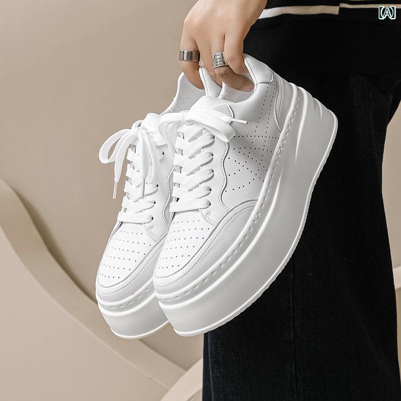 メンズ 白靴 スニーカー メンズシューズ 春の 白い 靴 厚底の プラットフォーム シューズ カジュアル メンズ 身長 アップ 通気性の ある