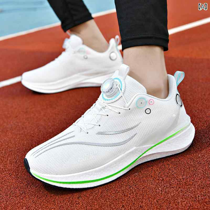 メンズ 白靴 スニーカー ランニング シューズ メンズ 夏 通気性 衝撃 吸収 ボーイズ ホワイト ティーンエイジャー 学生 回転 ボタン スポーツ