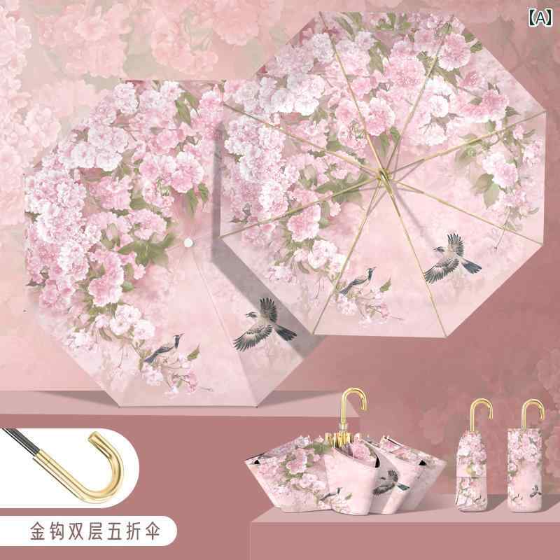 折り畳み式 傘 ベッカ エルフ チャイナ風 フック 二 重層 日傘 女性用 日焼け防止と UV カット 晴れと 雨の 両方に 使える 折りたたみ ミニ 傘