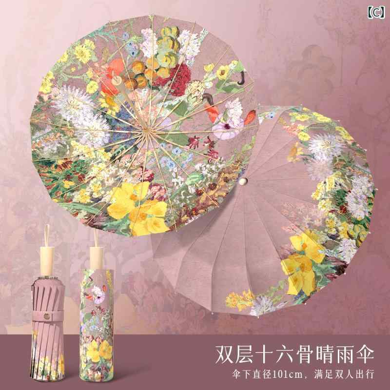 折り畳み式　傘 ベッカ エルフ オート オイルペインティング 二 重 構造 日傘 女性用 スーパー サンプロテクション＆ 紫外線 カット 晴 雨 兼用 折りたたみ 傘
