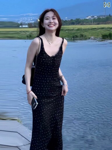 スリムフィット サスペンダードレス フランス 風の 黒 花柄 Vネック サスペンダー ドレス。 女性用。 夏用。 スリム 優しく な。 ゆったり ヒップ スカート。 美しい ロング スリムフィット サスペンダードレス フランス 風の 黒 花柄 Vネック サスペンダー ドレス。 女性用。 夏用。 スリム 優しく な。 ゆったり ヒップ スカート。 美しい ロング