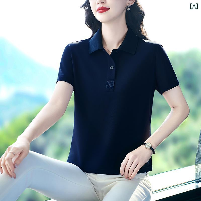 レディースポロシャツ Hengyuanxiang カラー シープ ポロシャツ 半袖 Tシャツ レディース 夏 スタイル ..