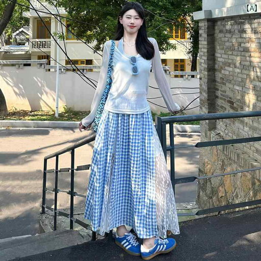 パンツドレス レディース ブルーの チェック 柄 スカート レディース 夏 2025 ハイウエスト aライン ロング 小さい 不規則な レース パンツドレス レディース ブルーの チェック 柄 スカート レディース 夏 2025 ハイウエスト aライン ロング 小さい 不規則な レース