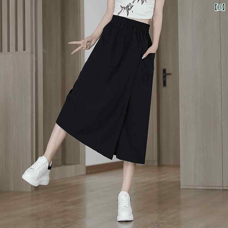 パンツドレス レディース チャイナ風 カジュアル クロップドパンツ スカート レディース 2025 夏 通気性 ハイウエスト クール 感 露出なし ワイド レッグ パンツ