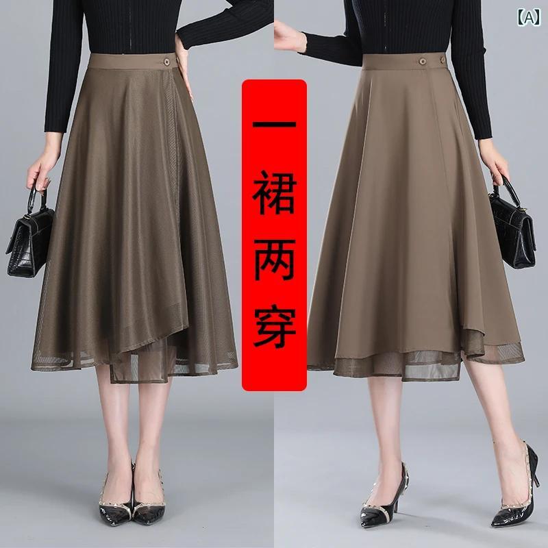 パンツドレス レディース 二 重層 両面 夏 ワンピース メッシュ スカート ミドル 丈 2025 花柄 aライン大 スイング スーツ アンブレラ