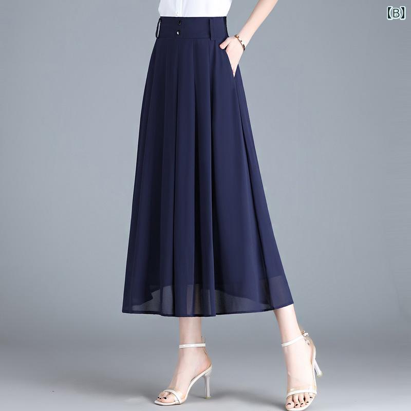 パンツドレス レディース 2024 シフォンスカート レディース 夏の ミドル丈 ハイウエスト プリーツスカート ドレープ アンブレラ スカート 底 a ライン