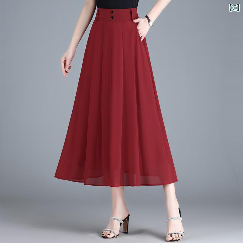 パンツドレス レディース 2024 シフォンスカート レディース 夏の ミドル丈 ハイウエスト プリーツスカート ドレープ アンブレラ スカート 底 a ライン