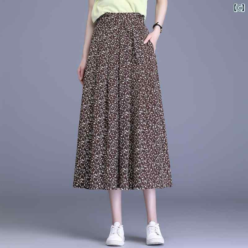 パンツドレス レディース 花柄 シフォンスカート レディース 夏 薄手 シングル スカート 2025年 スリム ミディアム ロング ビッグ スイング ポケット 付き aライン