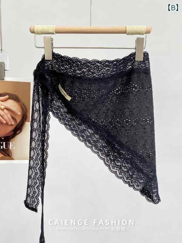 パンツドレス レディース 2025 春夏の スタイル レイ ヤード メッシュ ウエスト スカーフと ジーンズを 合わせた レディース向け スイート レース スカート