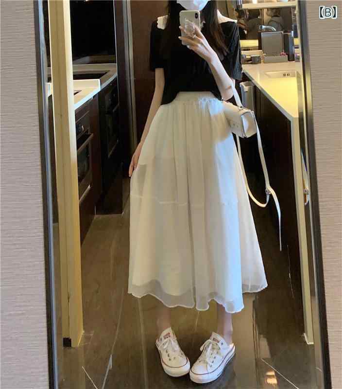 パンツドレス レディース ラシャペル ブラック スリムフィット ミディアム 丈 スカート aライン レディース 夏 2025 高級 ふわふわ ガーゼ