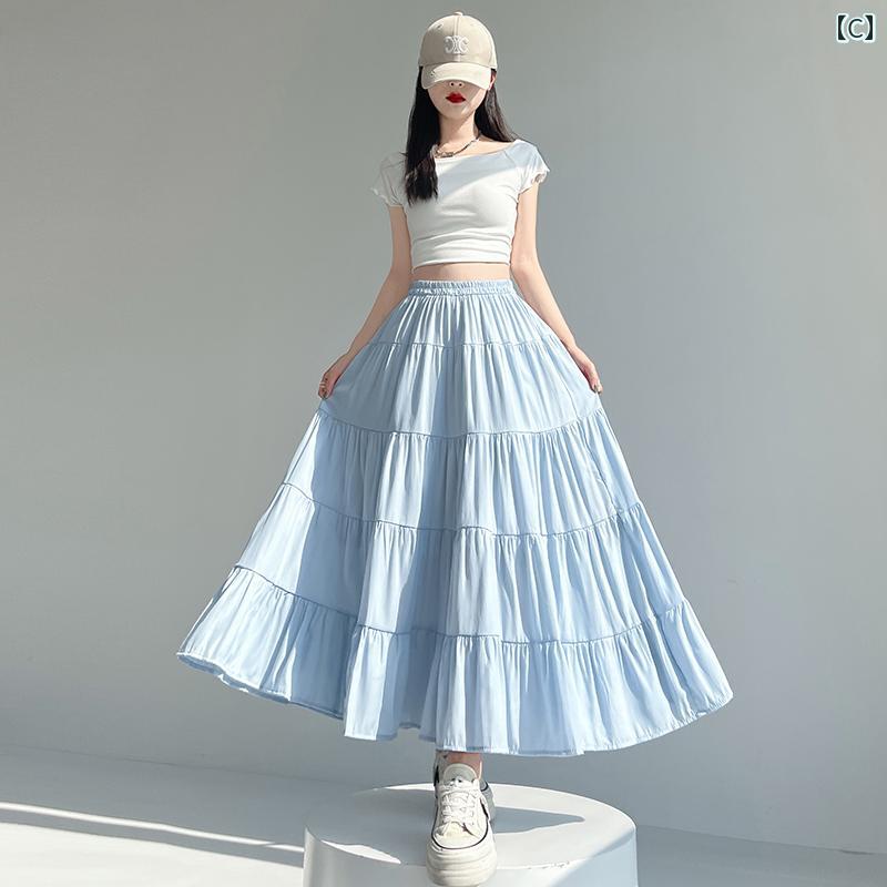 パンツドレス レディース La Chapelle ドーパミン ブルー スカート レディース 夏 細身 ハイウエスト スリミング ヒップ カバー aライン ビッグ スイング ふわふわ アンブレラ