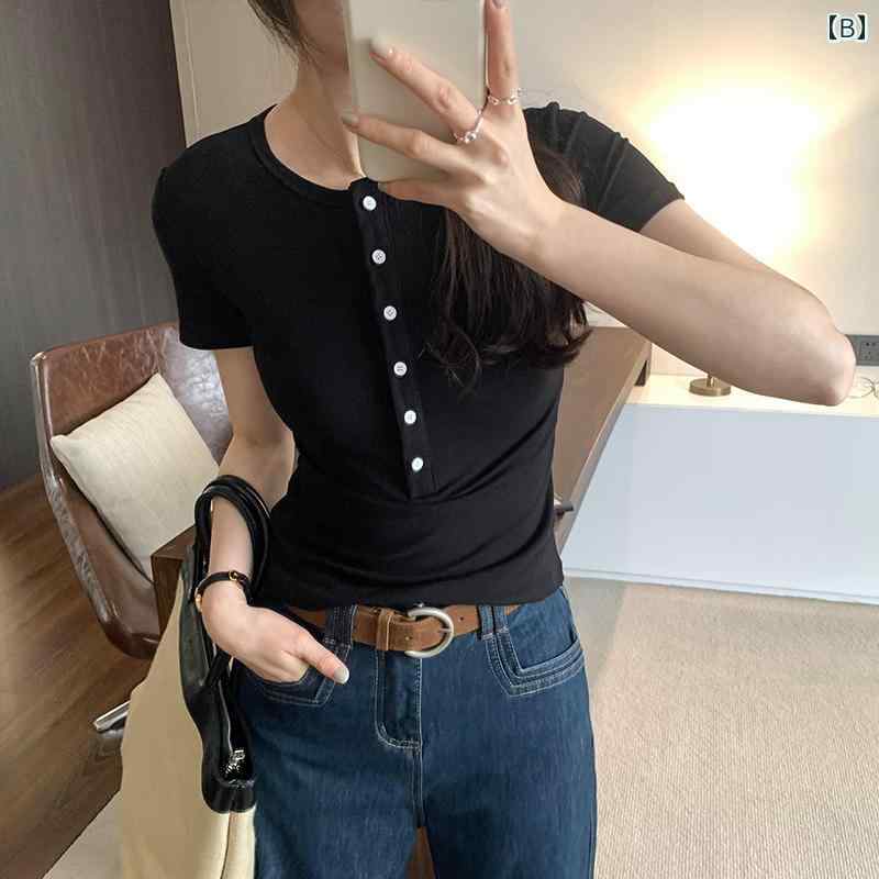 パンツドレス レディース ホワイト ストレート ショルダー ハーフ オープン カラー 半袖 Tシャツ レディース 夏 2025 新 ホット ガール スリムフィット トップ