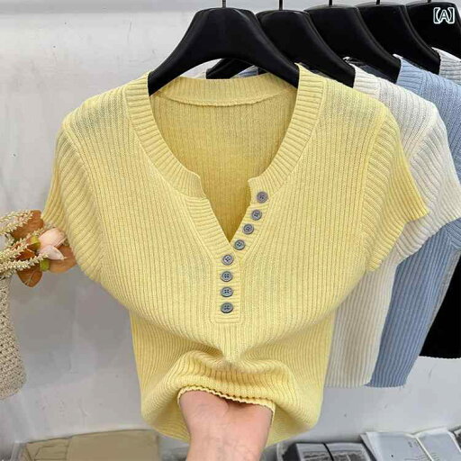 パンツドレス レディース イエロー 冷感 ニット 半袖 Tシャツ レディース 夏 薄手 2025 ハイエンド Vネック スリム ショート トップ パンツドレス レディース イエロー 冷感 ニット 半袖 Tシャツ レディース 夏 薄手 2025 ハイエンド Vネック スリム ショート トップ