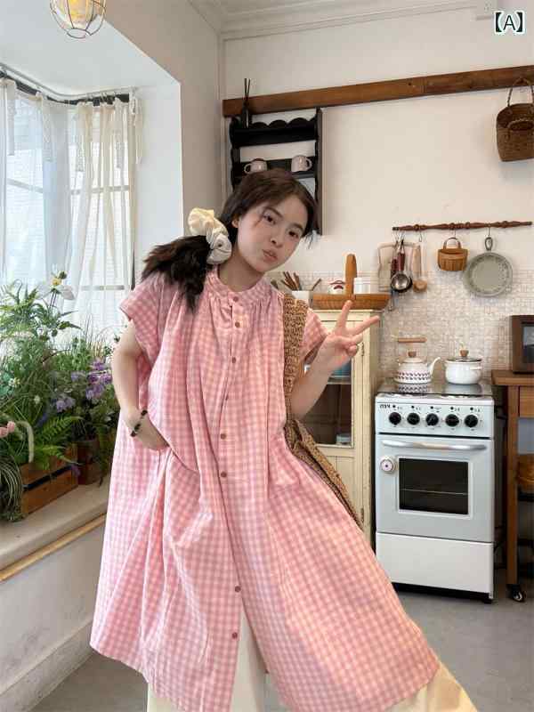 パンツドレス レディース 大きめ サイズ 婦人服 やや 太めの mm レトロ 和風 ラウンドネック ミディアムと ロングの 半袖 チェック 柄 ワンピース 重ね...