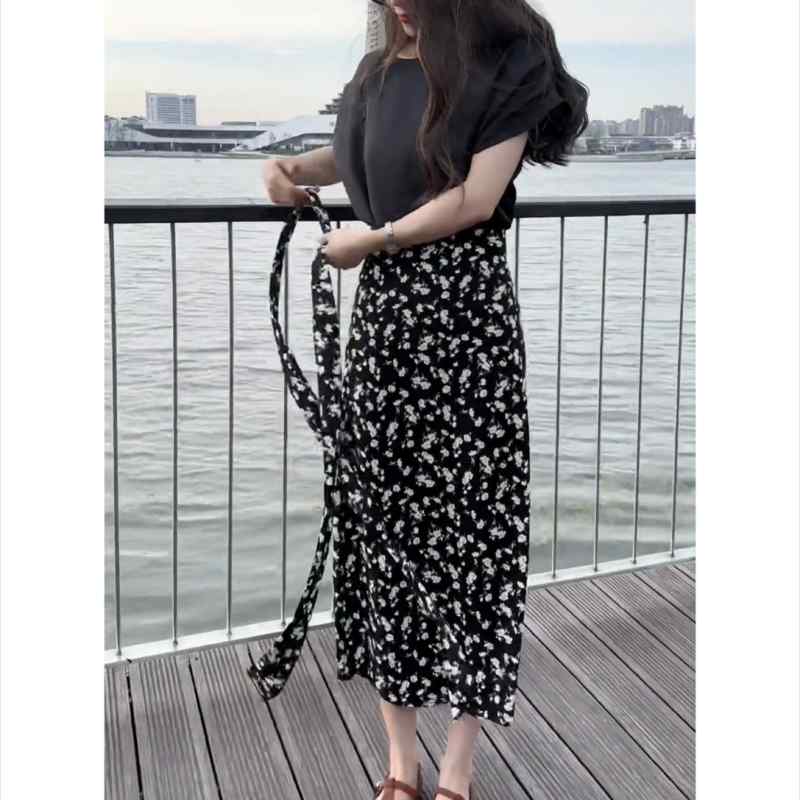 パンツドレス レディース 春夏の シンプル 通勤 ワンピース レースアップ 花柄 スカート ミドル 丈 母 痩せ スタイル お腹 周りを カバー