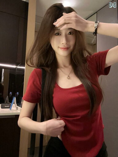 パンツドレス レディース 赤い 半袖 Tシャツ 婦人服 2025年 ホット スタイル 夏 カーブ ヘム タイト スリム スクエアネック ショート トップ パンツドレス レディース 赤い 半袖 Tシャツ 婦人服 2025年 ホット スタイル 夏 カーブ ヘム タイト スリム スクエアネック ショート トップ