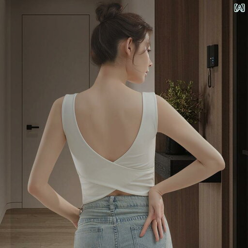 インナー アウターウェア用の 胸 パッド 付き レディース 夏用 キャミソール トップ スリムフィット バックレス 魅惑的 クロス バック ブラトップ インナー アウターウェア用の 胸 パッド 付き レディース 夏用 キャミソール トップ スリムフィット バックレス 魅惑的 クロス バック ブラトップ