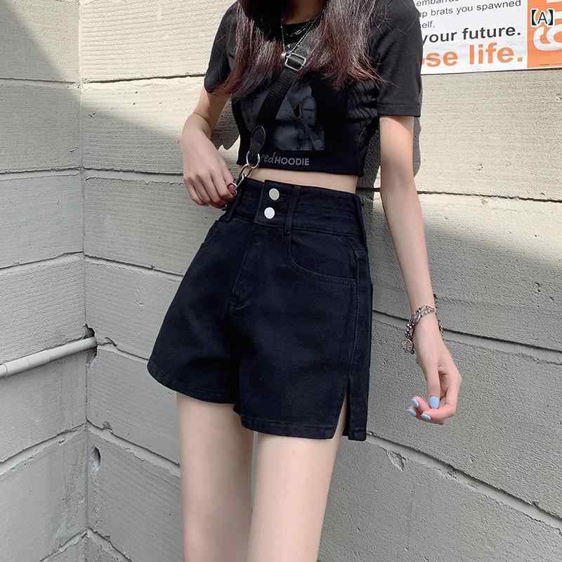 インナー レディース ブラック 伸縮性 ワイド レッグ デニム ショート パンツ 夏 細身 大きいサイズ 太め ハイウエスト 体型 カバー スリム aライン ホット