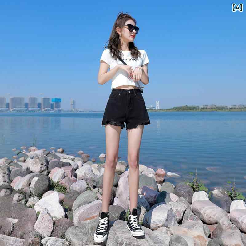 インナー ブラック ハイウエスト デニムショートパンツ レディース 夏 薄手 2025 ゆったり ワイド レッグスリム ホット ガール パンツ