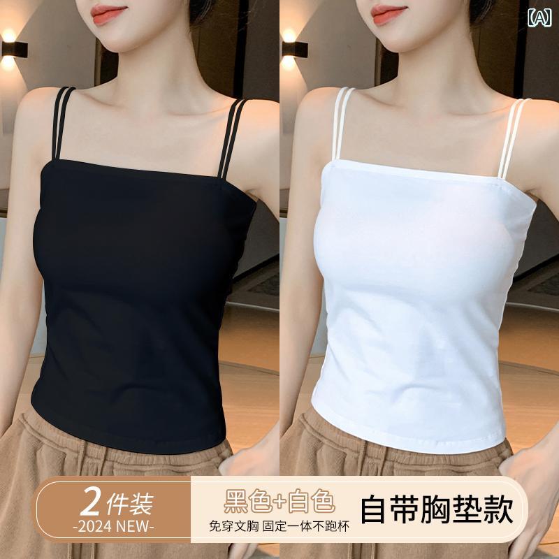 インナー 女性用 ブラック キャミソール 2025夏用 胸 パッド 付き 美しい 背中 下着 ブラジャー ワンピース アウターウェア