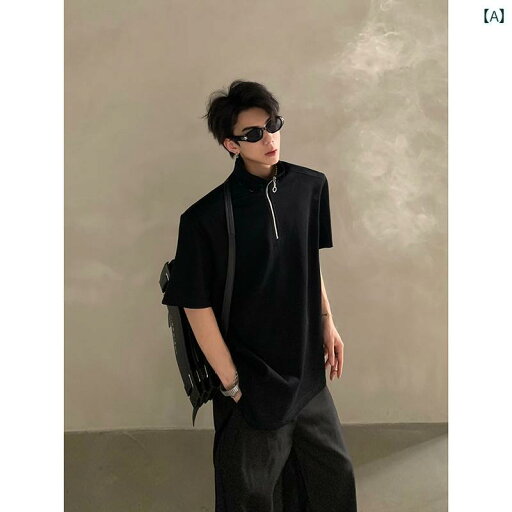 カッコイイ Tシャツ LINYILUCK / 夏の ハイエンド ハーフ ジップ ショルダーパッド 半袖 Tシャツ メンズ ハーフスリーブ トップス カッコイイ Tシャツ LINYILUCK / 夏の ハイエンド ハーフ ジップ ショルダーパッド 半袖 Tシャツ メンズ ハーフスリーブ トップス