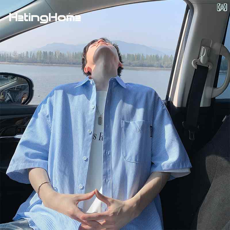 カッコイイ Tシャツ hetinghome ラジオ ラブ ソング 夏のの カップル ストライプ 半袖 シャツ ゆったり..